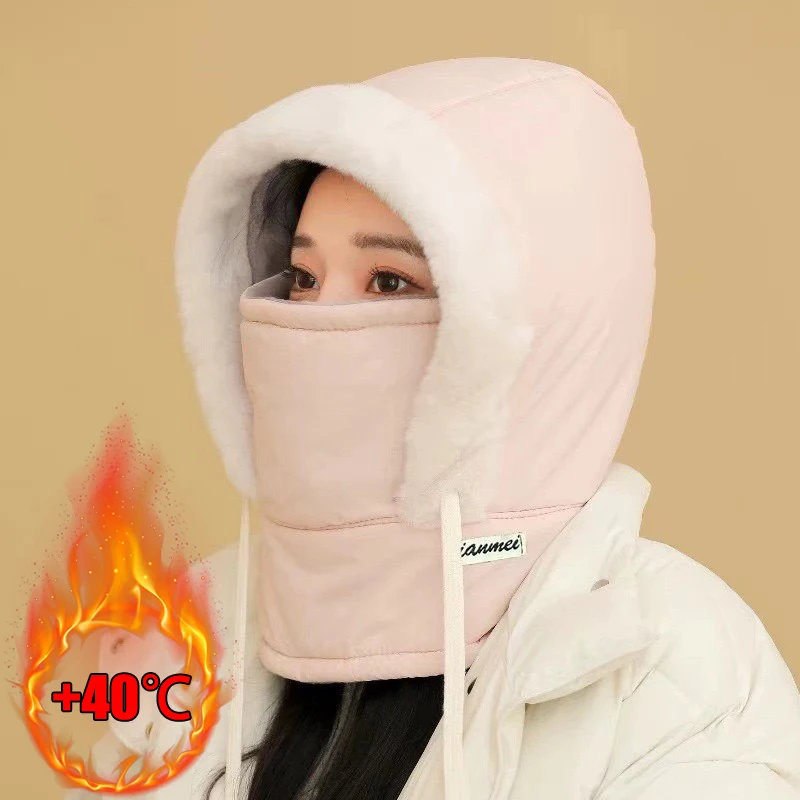 Penutup Leher Termal Anti Angin 3-in-1, Topi Hoodie Bulu Musim Dingin, Masker Wajah Ski untuk Cuaca Dingin Luar Ruangan