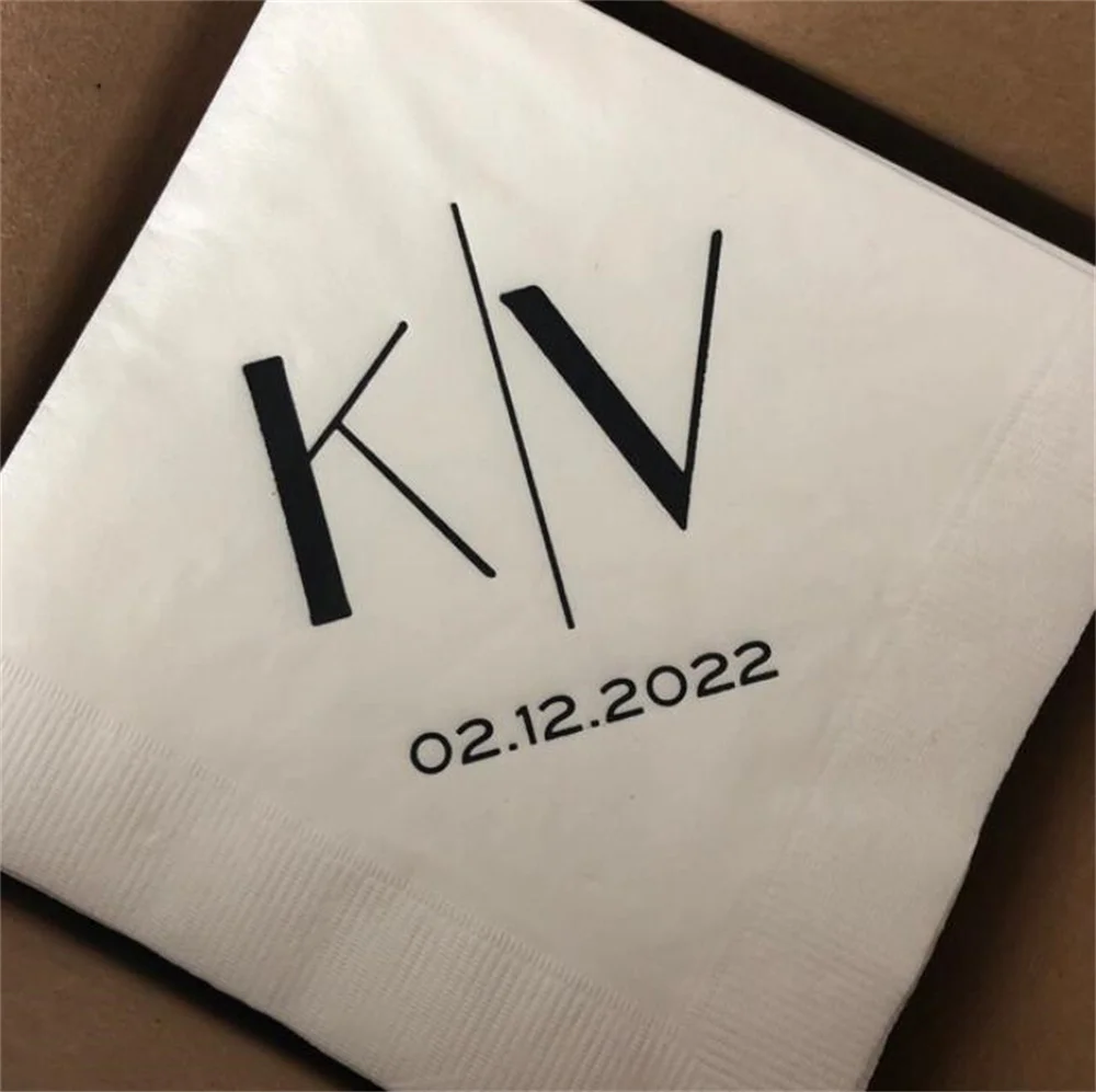 Personalized Wedding Napkins Large Initials - Cocktail Napkins - Paper Wedding Napkins - Wedding Bar Napkins - Custom Napkins