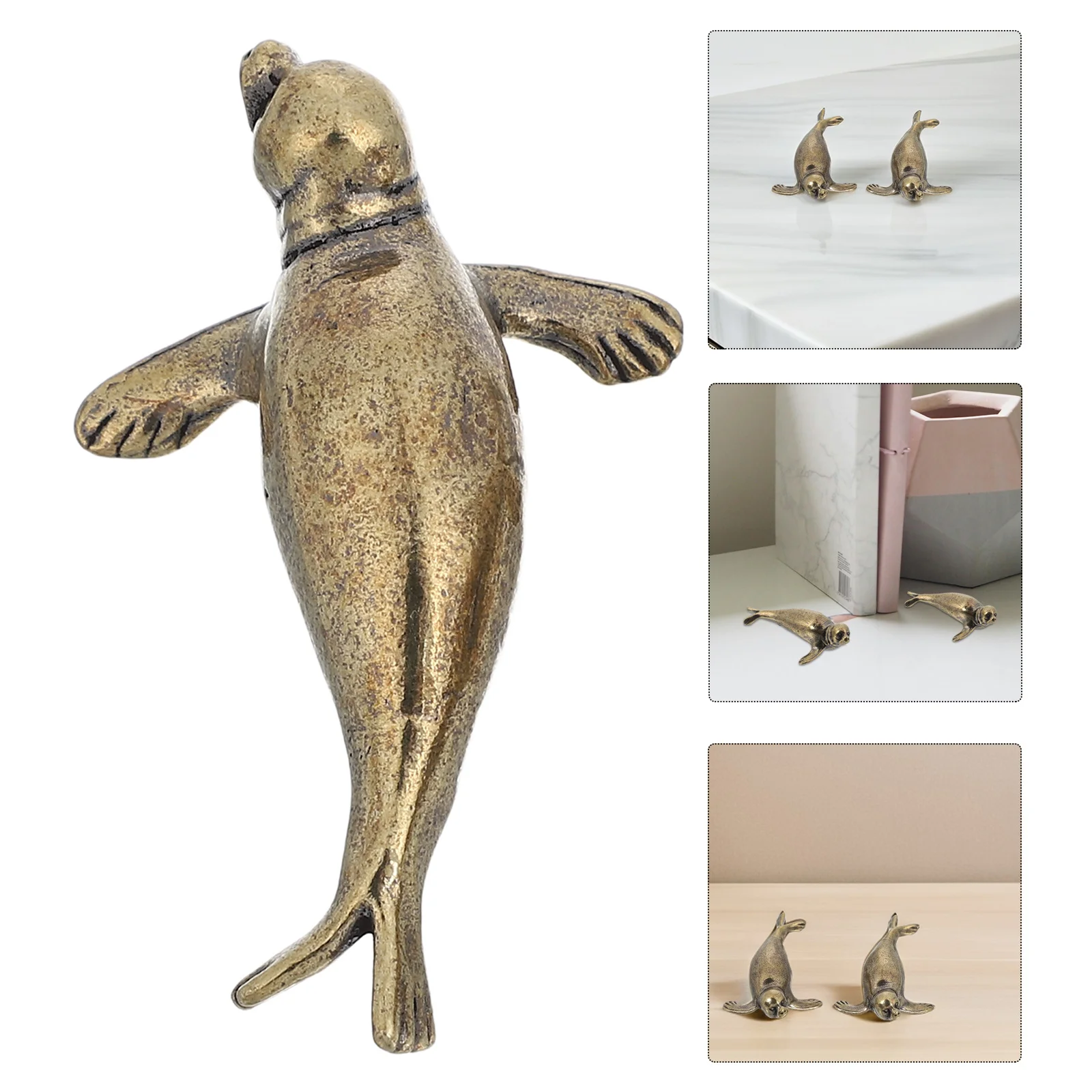 

2Pcs Vintage Copper Mini Seal Ocean Decorations Tiny Animal Desktop Ornaments Solid Marine Sculptures Animals Figurines