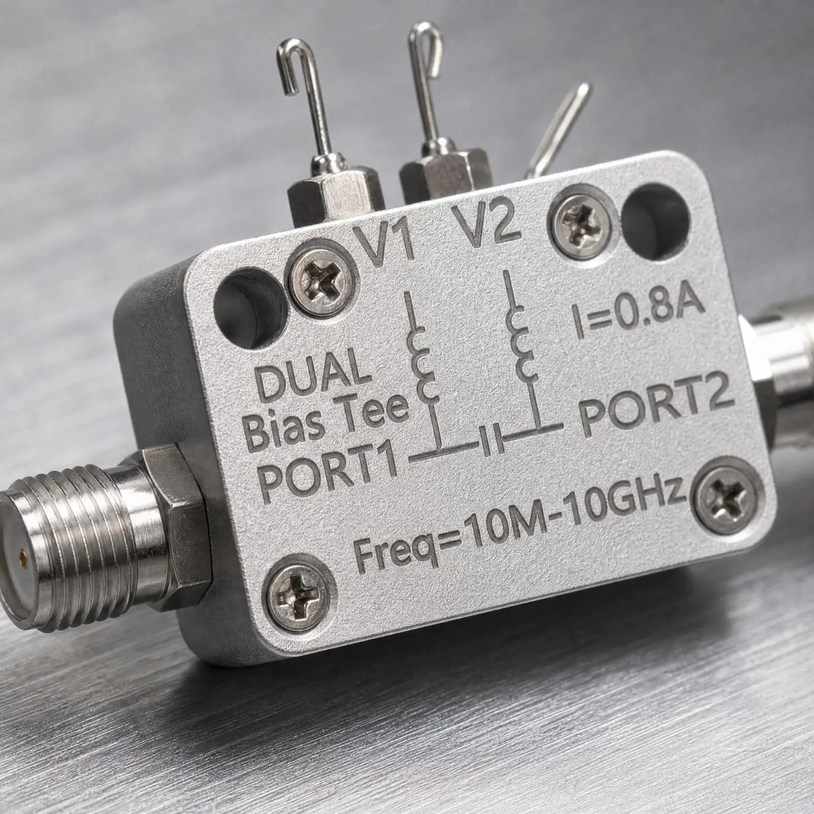 RF Bias Tee Aluminum Enclosure 10M-10G DC Bloc for Optical Communication and Broadband Amplifier Testing with Mounting Holes