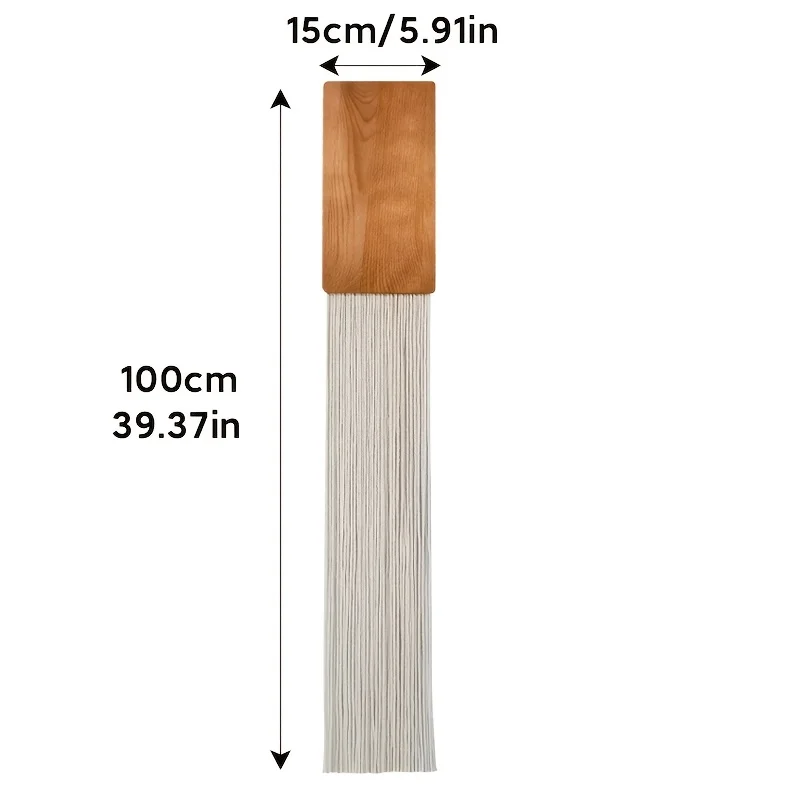 Wandbehang mit Holzplatte und Quasten im Makramee-Stil, Nordischer Vertikaler Gewebter Wandteppich für Wohnzimmer, Schlafzimmer, Heimdekoration, Minimalistische Kunst – Detail 2