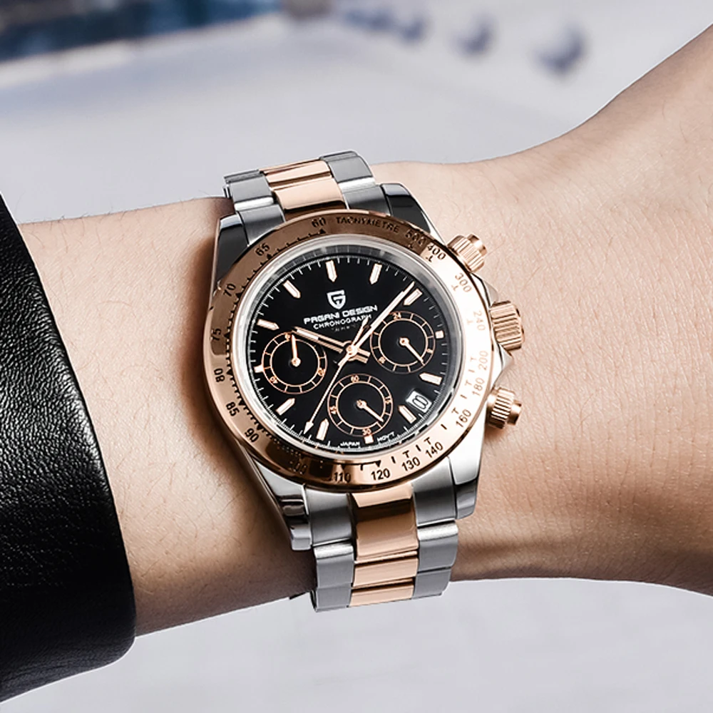 PAGANI DESIGN 2025 Orologio al quarzo in oro rosa da uomo nuovo Orologio da uomo d'affari di lusso di marca da uomo Cronografo sportivo impermeabile VK63 Movt