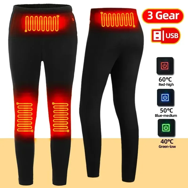 Winter Heated Pants Men Usb Electric Pants Heating Women Plus Velvet Rechargeable Thermal Heating Trousers Warm Clothes Skiing