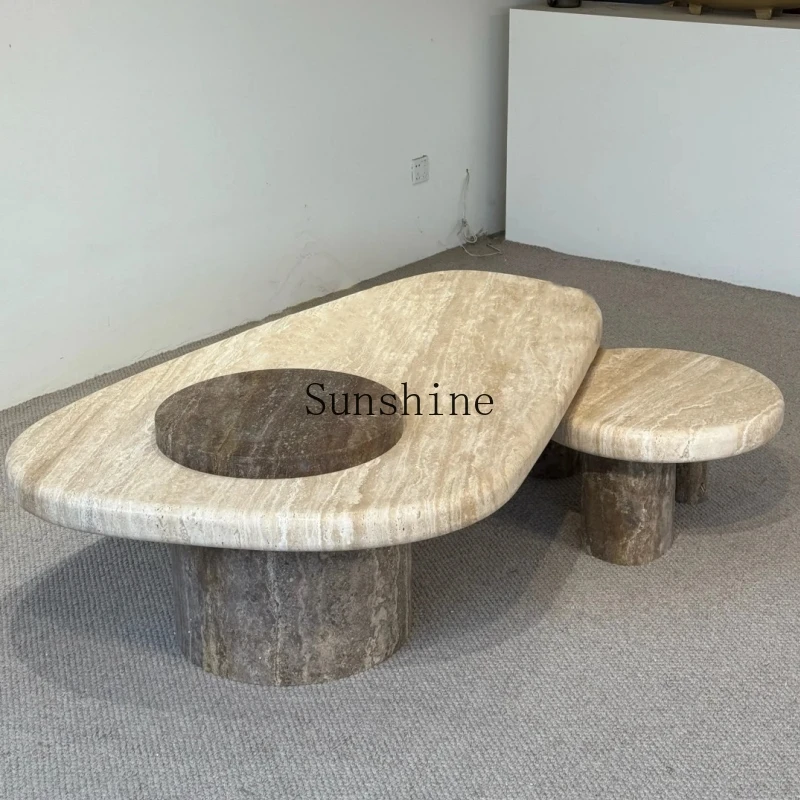 Medieval solid wood travertine coffee table living room home modern minimalist light luxury special-shaped design  FT