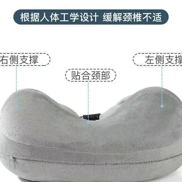 Portable, Removable, Washable, Foldable Crystal Fleece Neck Pillow for Travel, Office Nap, Press Inflate Camel Hump U-Shaped Pil view 2