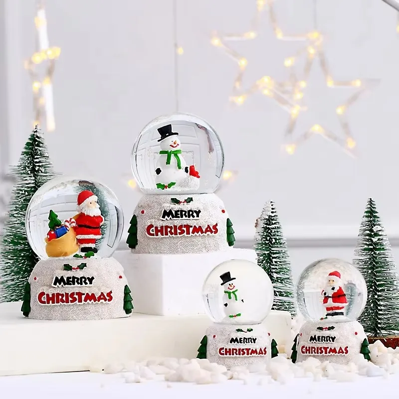 Hot sale 3D Santa design resin decoration luminous snowman crystal ball children's home desktop decoration gifts