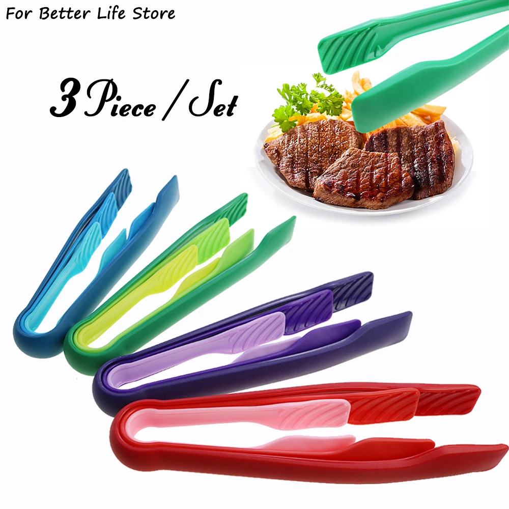 3Pcs/Set 100G 4 Colour Silicone Food Non-slip  Plastic Tongs Cooking Clip Clamp BBQ Salad  Grill Accessories Kitchen Tools