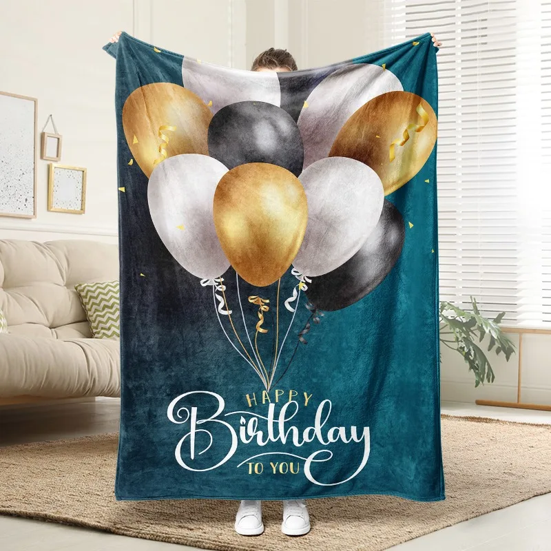 

Gold Black Balloon Birthday Flannel Blanket Soft Plush Cozy Sofa Bed Decor Gift