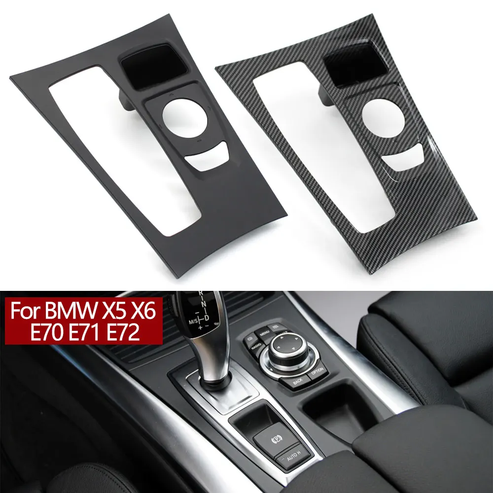 

LHD Car Carbon Fiber Black Center Console Gear Shifter Trim Cover Panel For BMW X5 X6 E70 E71 E72 2007-2009 51166954947