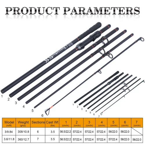 Imagen 2 del producto Sougayilang 3,0 M 3,6 M 6/7 secciones caña de pescar de carpa portátil de fibra de carbono caña alimentadora giratoria caña de pescar de viaje aparejos de pesca