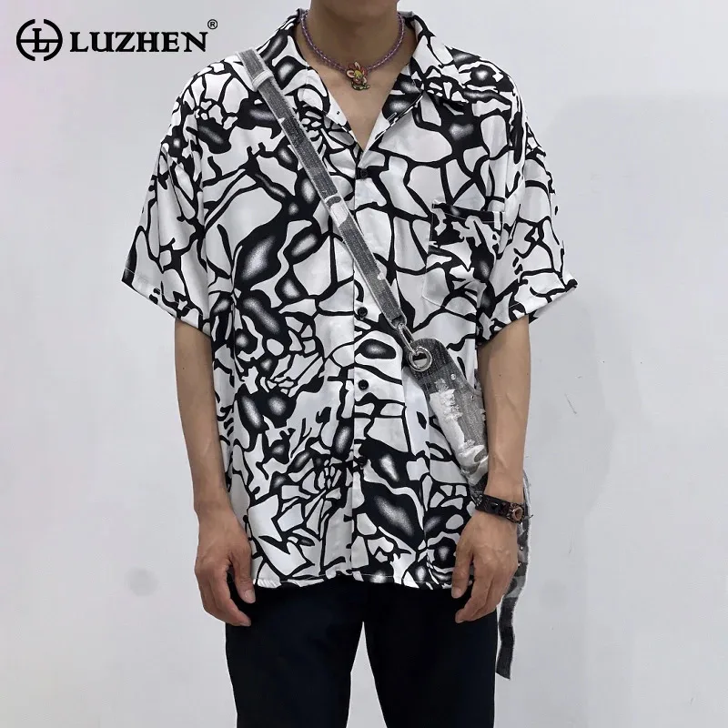 

LUZHEN Fashion High Quality Elegant Short Sleeve Shirts Men's 2025 Summer Original Textured Printed Casual Handsome Tops JY3366