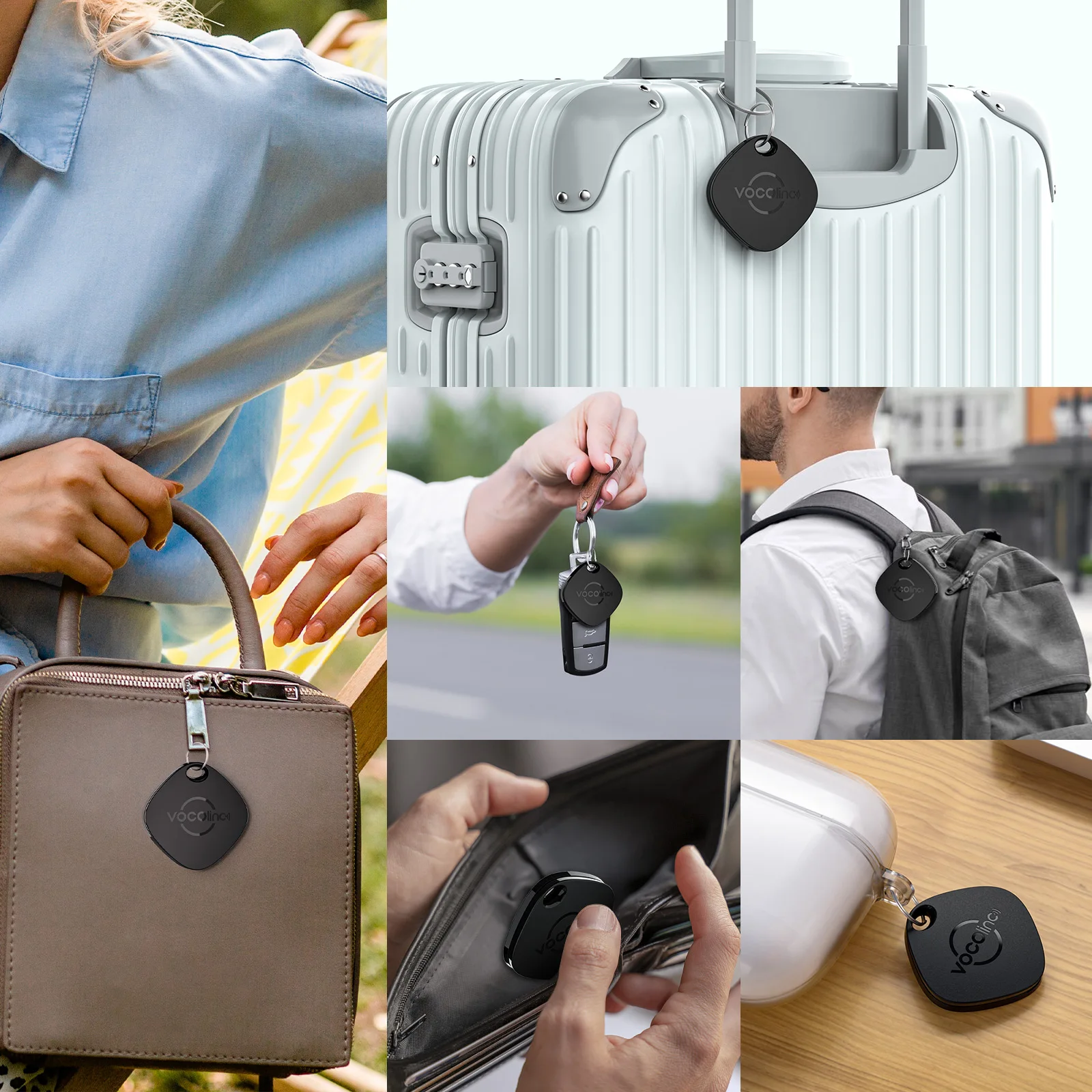 VOCOlinc Smart Tag Anti-Lost Bluetooth Tracker يعمل مع Find My App، محدد موقع سلسلة المفاتيح، مكتشف العناصر، إنذار في الوقت الحقيقي، تصنيف IP67 المقاوم للماء