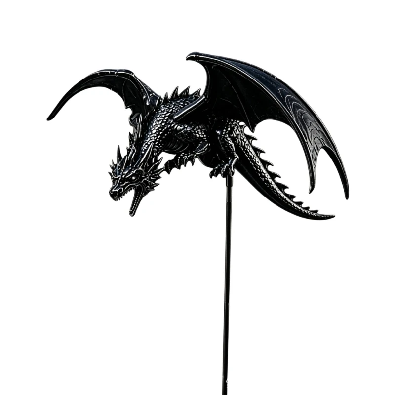 Solar-Powered Flying Dragon Garden Stake Light with Fiber-Optics Effect, Handcrafted Bronze-Tone Decors for Courtyards,