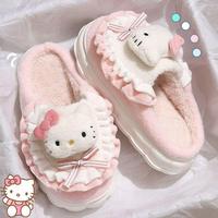 Sanrio Hello Kitty Kuromi Cinnamoroll Cotton Slippers Cartoon Cute Winter Indoor Home Slippers Thick Sole Keep Warm Cotton Shoes