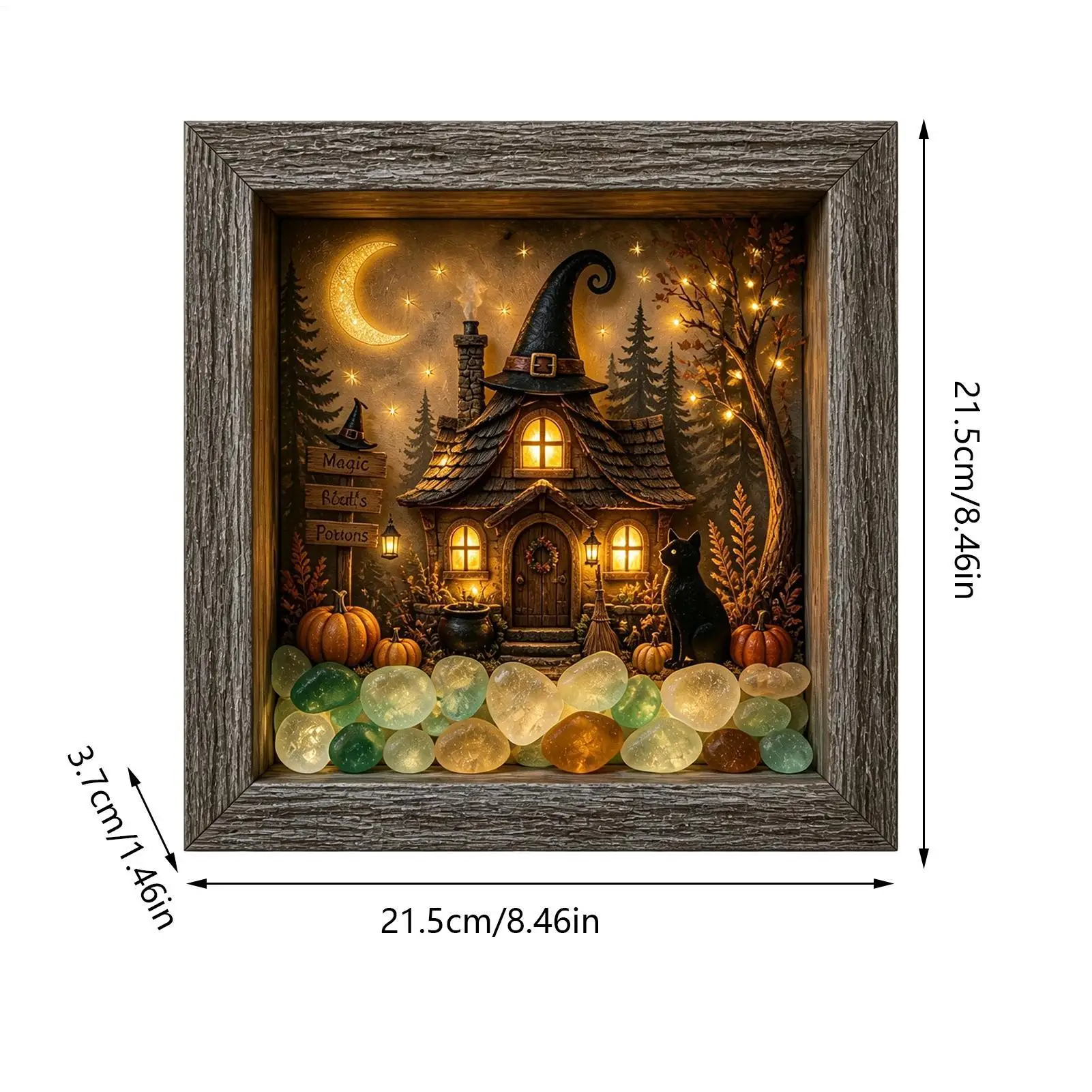 Halloween Table Top Decorations Sea Glass Stone LED Memory Box Set 21.5x21.5x3.7cm Lighted Halloween Table Decor For Mantel