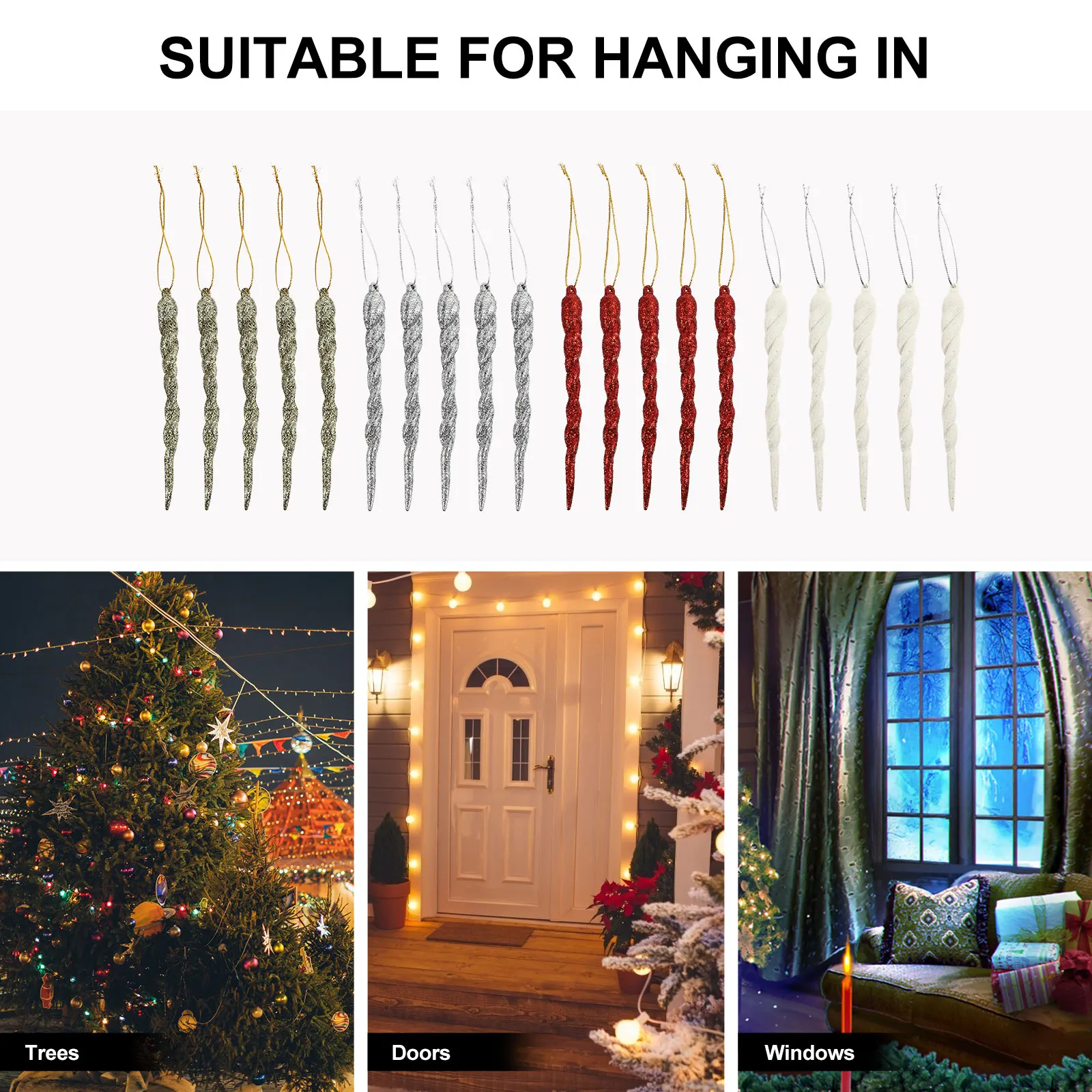 

Sparkling Glitter Icicles Pendant Christmas Decorations Accessories Hanging Decors