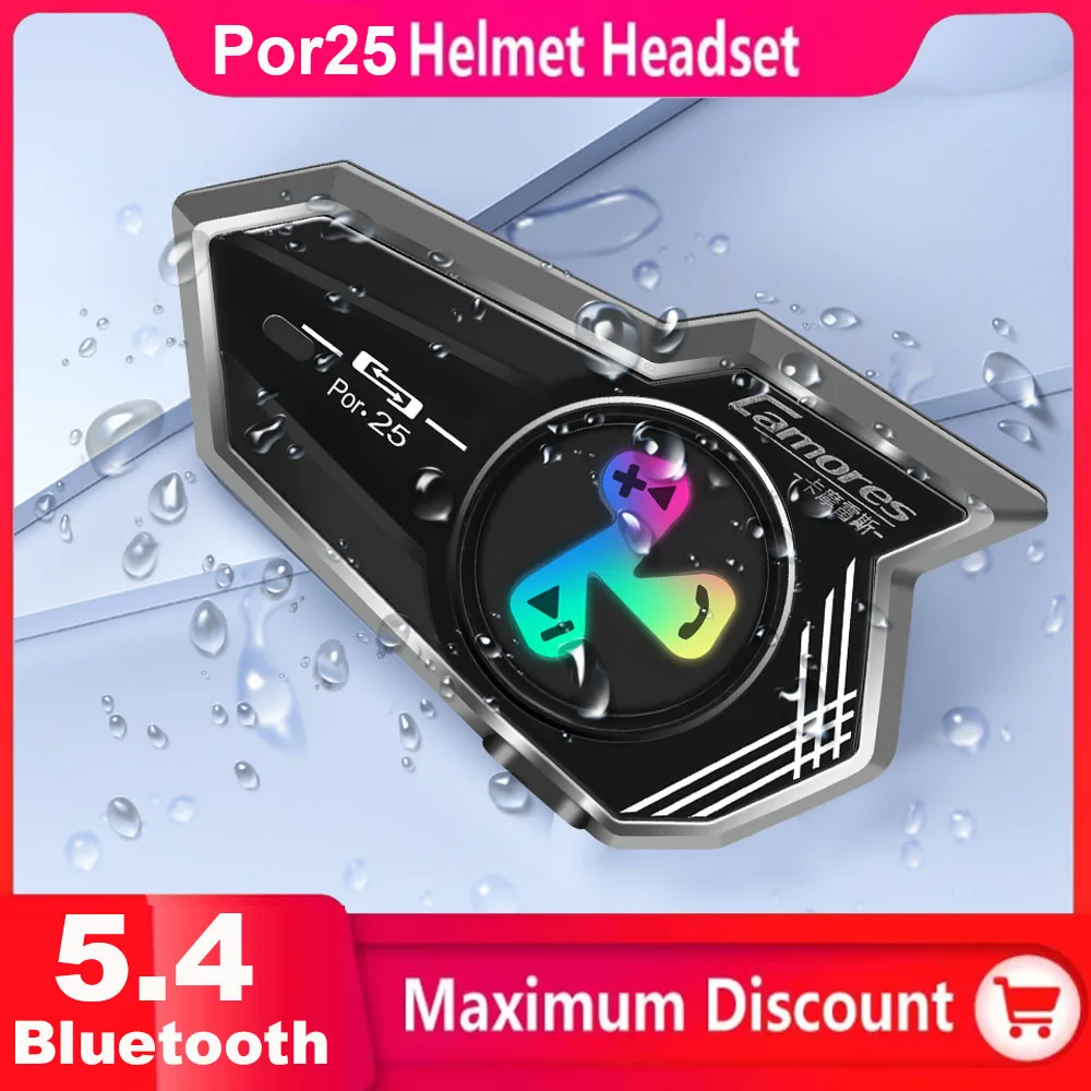 

Bluetooth5.4 Helmet Headset Por25 RGB Light Motorcycle Earphone IP56 Waterproof Support For Connecting Two Phones Simultaneously