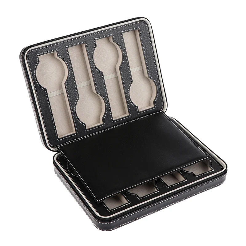 2/4 // 8 فتحات بولي Leather الجلود ساعة حقيبة التخزين خمر بسيط خمر ساعة عرض صندوق الغبار جزءا لا يتجزأ من ساعة المنظم