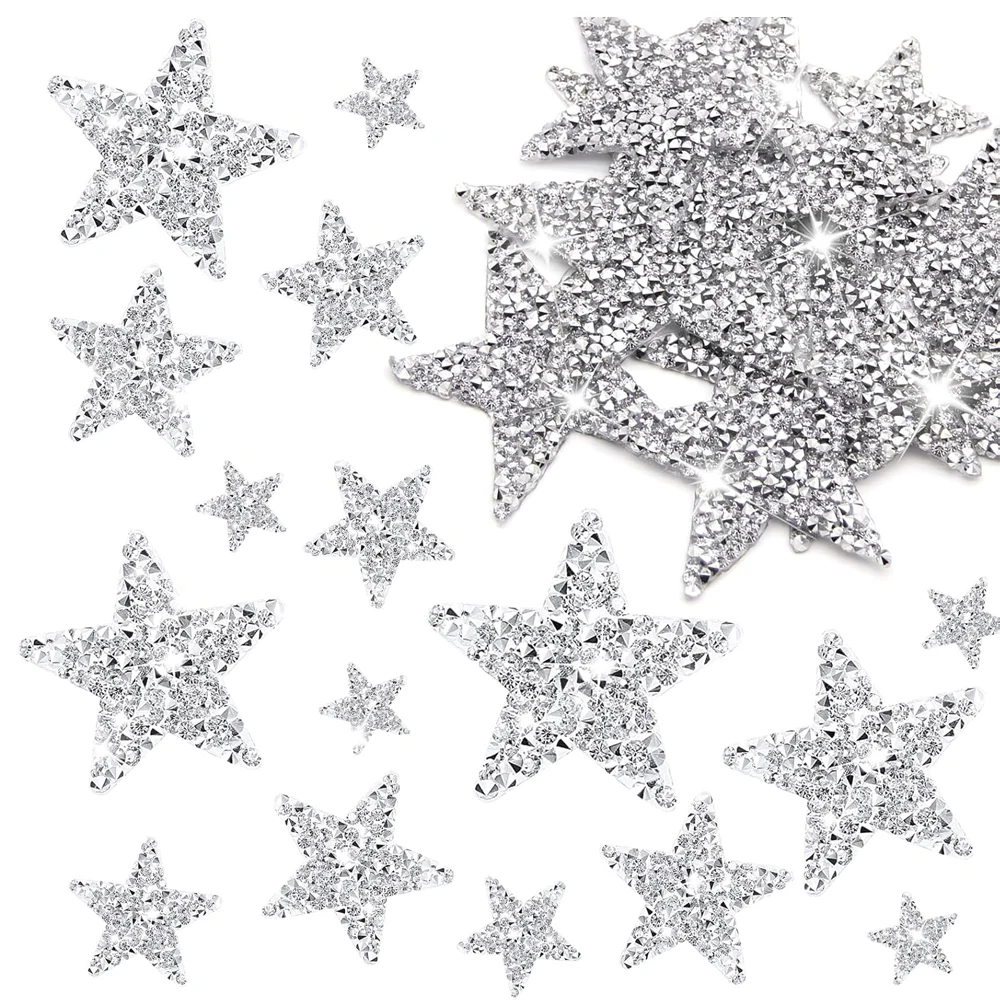 8PCS Iron on Patches Star Appliques Rhinestone Adhesive Glitter Star Patches Appliques for Clothing Jeans Repair Decoration