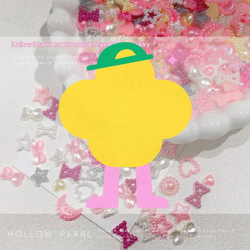 Flat Bottom Mixed Colorful Macaron Pearl Nail Art Accessories with Bow Circle DIY Salon Decor