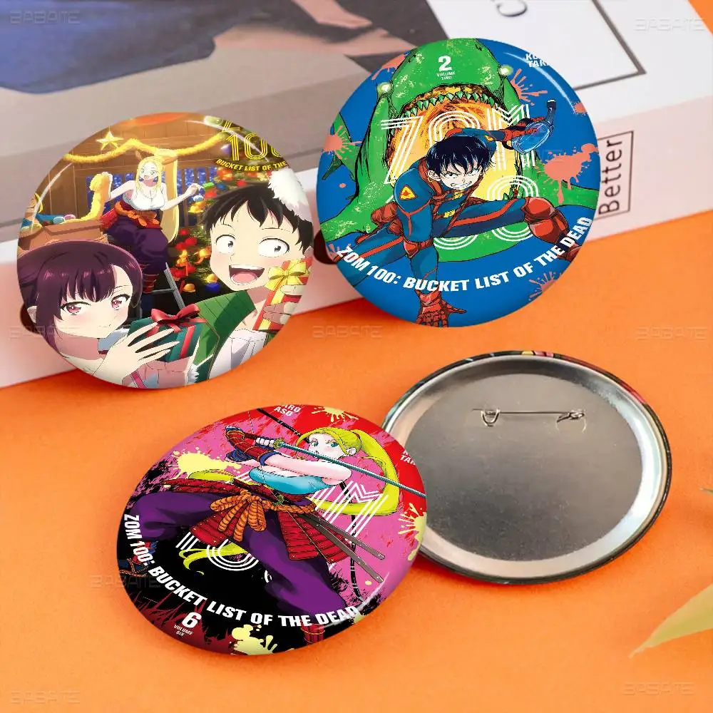 Zom 100 Bucket List of the Dead Badges Creative Tinplate Soft Button Pins Animal Icon Brooch Lapel