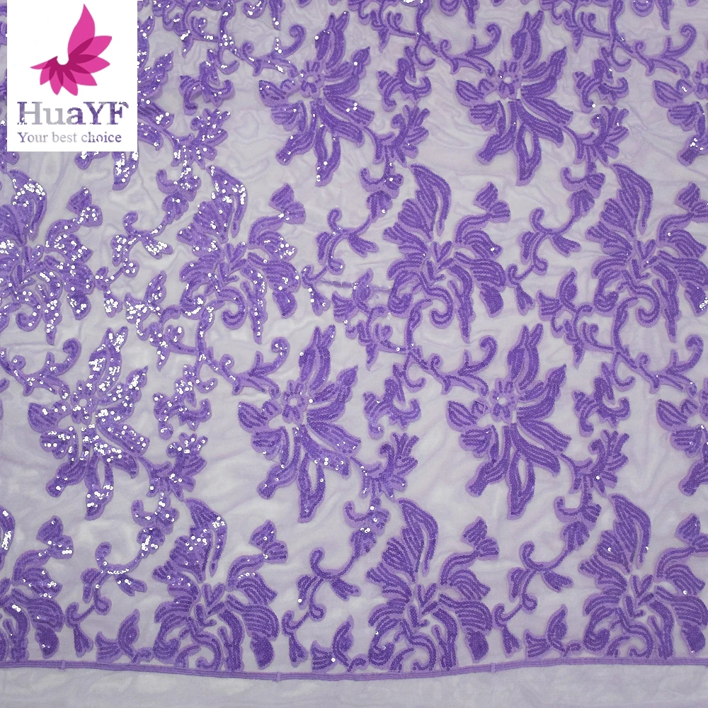 High Quality Fashion Purple African Lace Fabric Sequins Tulle Mesh Embroidery Lace for Wedding Fabrics Laces Dresses 2024 HY0266