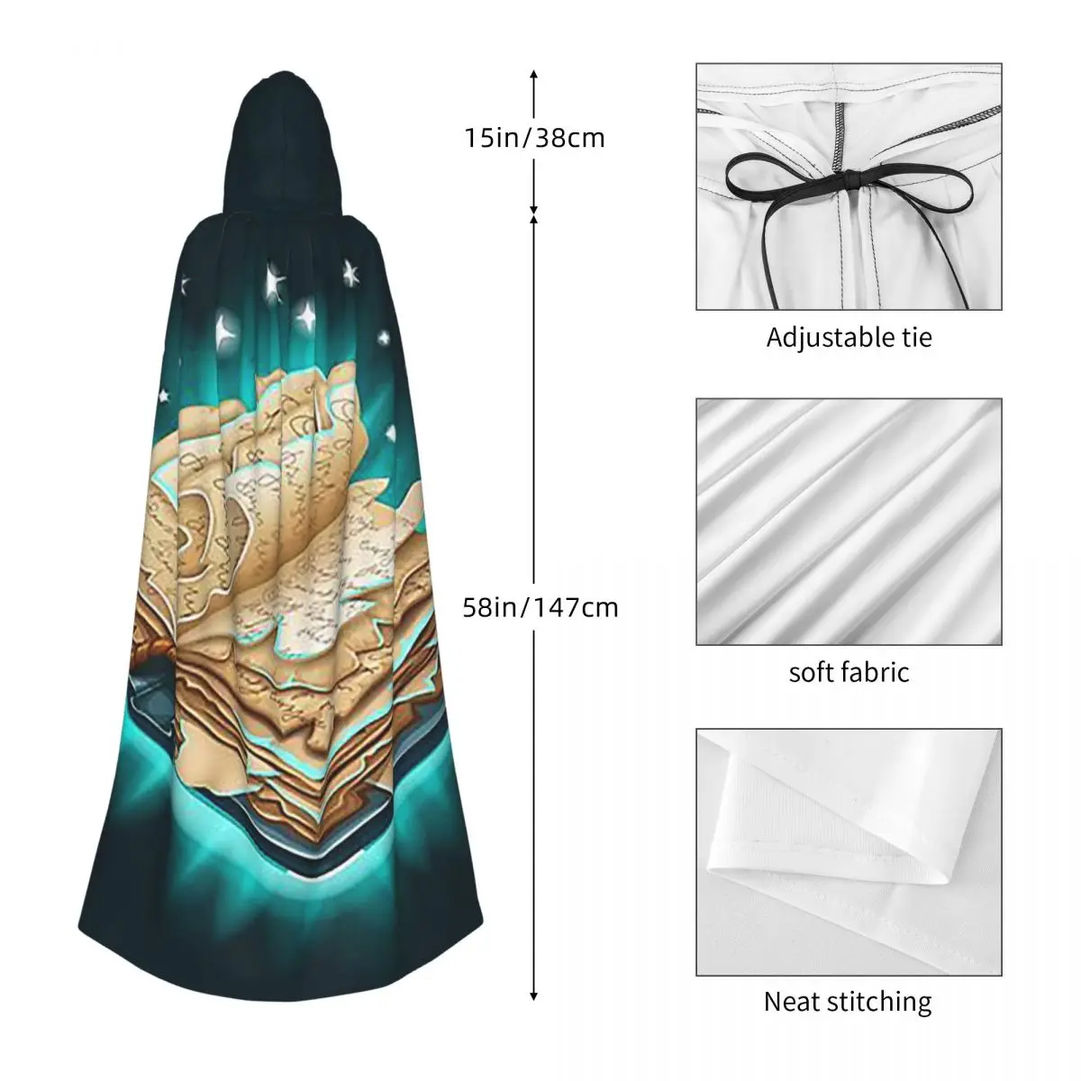 كتاب السحر طويل مقنعين عباءة الساحرة القرون الوسطى زي تأثيري كيب هالوين معطف الكبار للجنسين