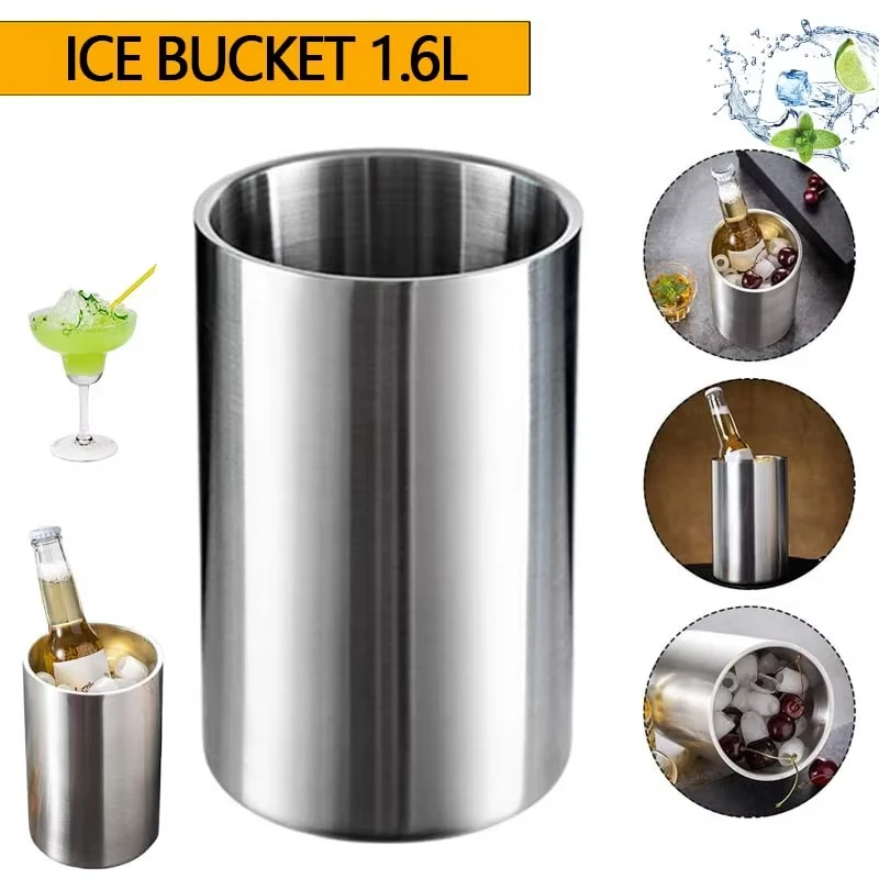 1600 ml Eiskübel – doppelt isoliert aus Edelstahl, langlebig, tragbar, Sommergetränke, Champagner, Bier für Picknicks im Freien, Bar-Events