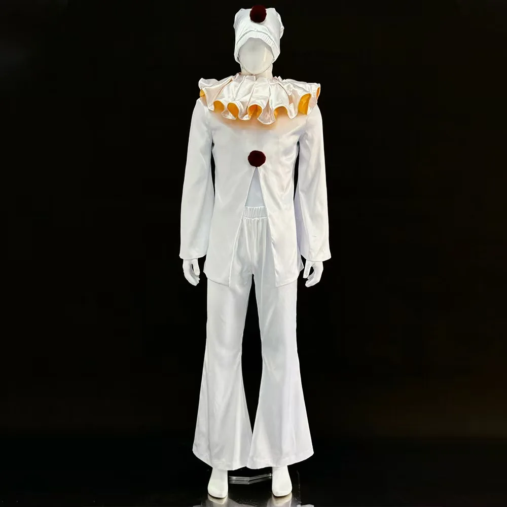 2026 new Pierrot Cosplay Series Costume White Clown Suit Halloween Horror Outfit Character Prop Halloween Carnival Party Outfit view 4
