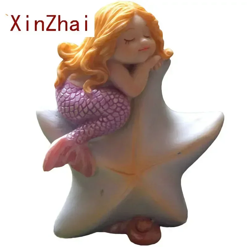 

VILEAD Cute Sleeping Mermaid Figurines for Aquarium Miniature Fairy Garden Cake Decorations Resin Room Decor Accessories Shells