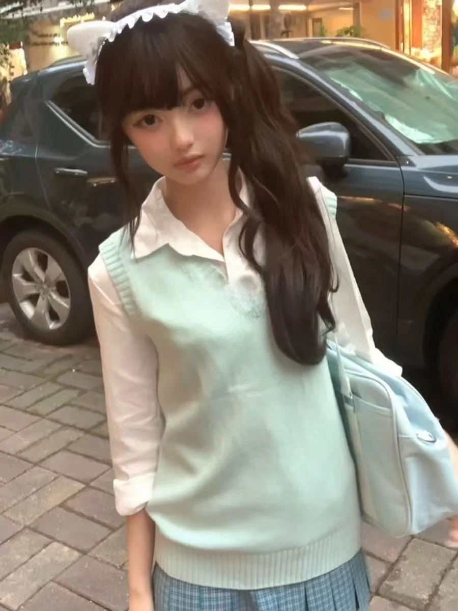 

Оригинальный жилет College Sle Basic irt V-Ne, комплект из двух предметов, вязаный свитер, модный осенний наряд для женщин