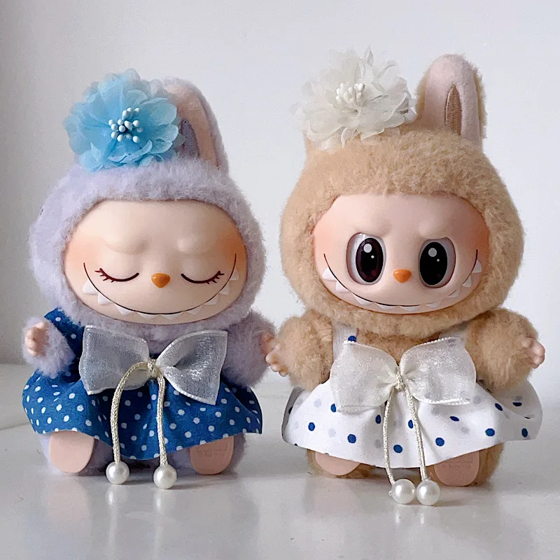 

17cm Labubu 1-3 Gen Doll Outfits | Fresh Blue White Baby Girl Dress | Clothes for Labubu Plush Pendants Accessories