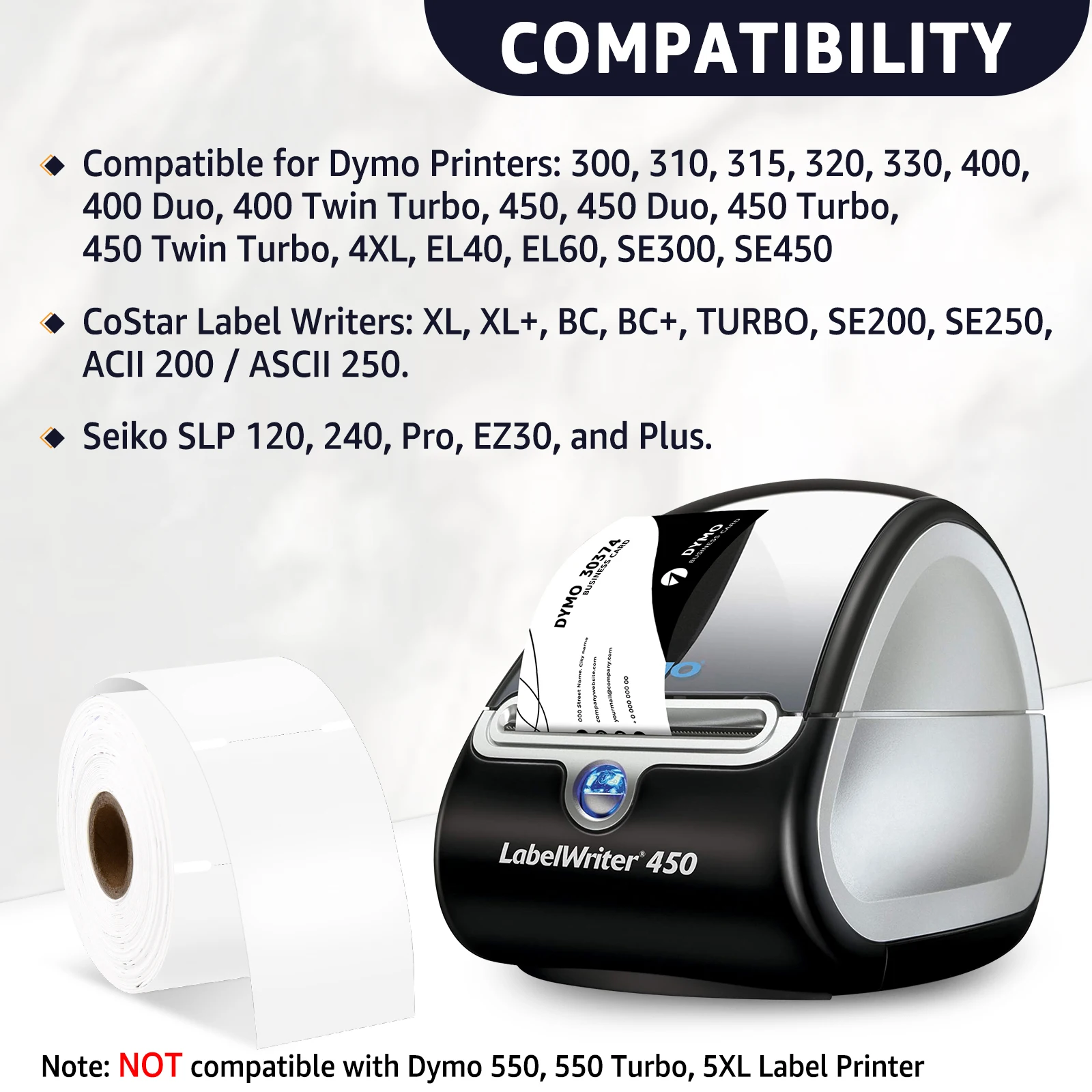 1-10 Rolls Compatible for DYMO 30374 2'' x 3.5'' Non-Adhesive Business Appointment Card Use for Dymo LabelWriter 450, 450 Turbo, 4XL Printers, 300 Labels Per Roll