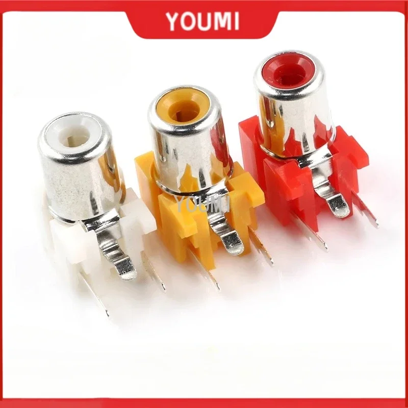 5PCS AV Co-Core Socket 3Pin RCA Seat Single Hole PCB Welded Audio and Video Socket Lotus Seat AV-8.4-6A