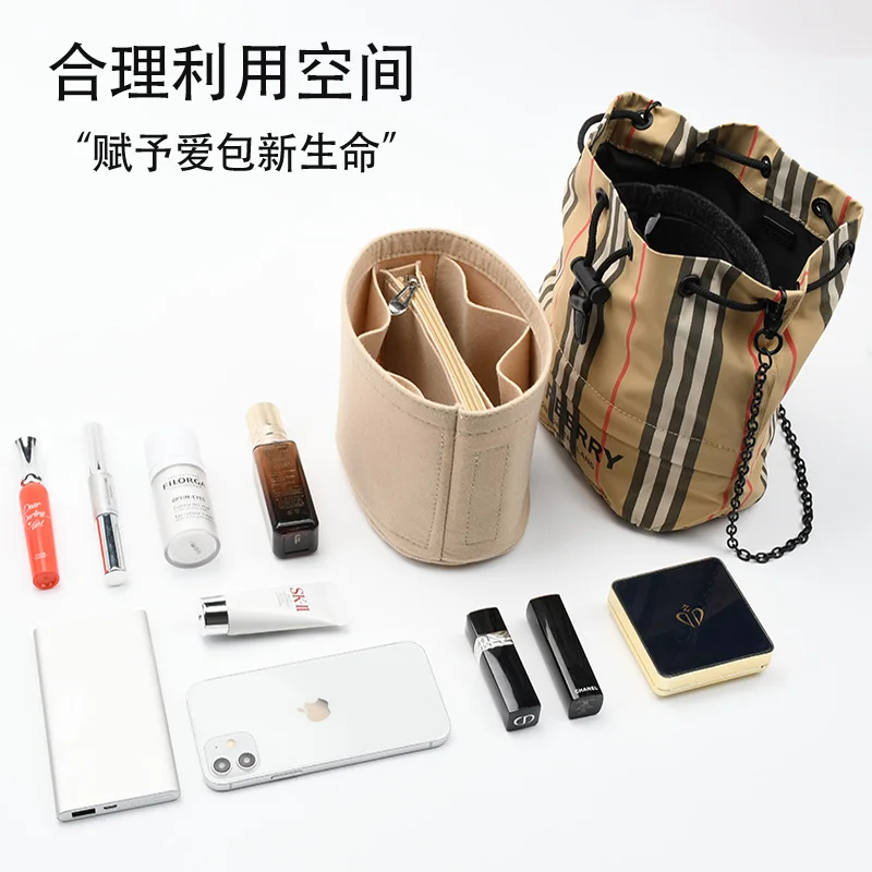 Felt Cloth Insert Bag Organizer Makeup Handbag Organizer Travel Inner Purse Portable Cosmetic Bags For BurBerry Bucket Bag