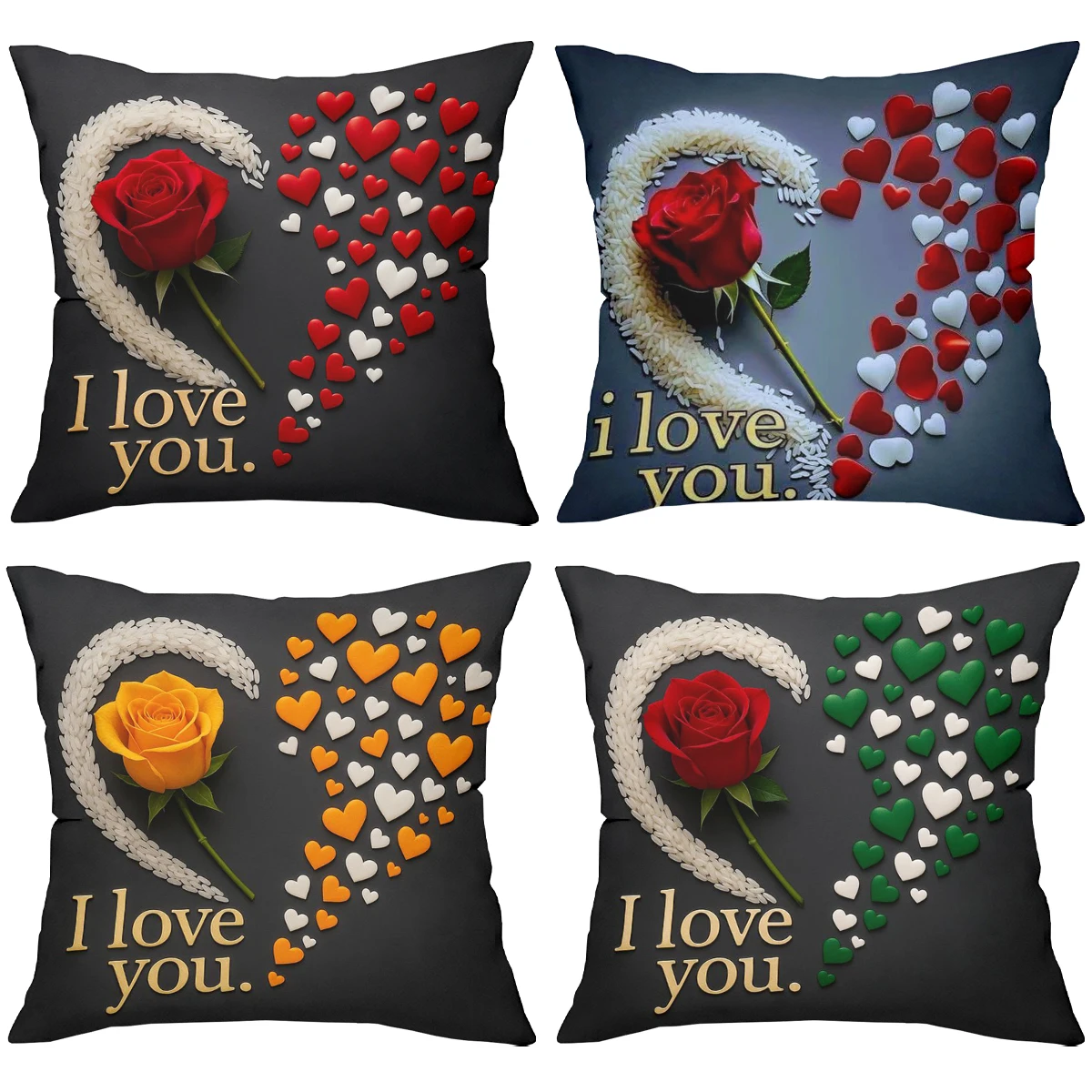 I love you Rose and Heart Pattern Decorative Pillows Polyester pillowcase, sofa decorative cushion cov Headboard Pillow