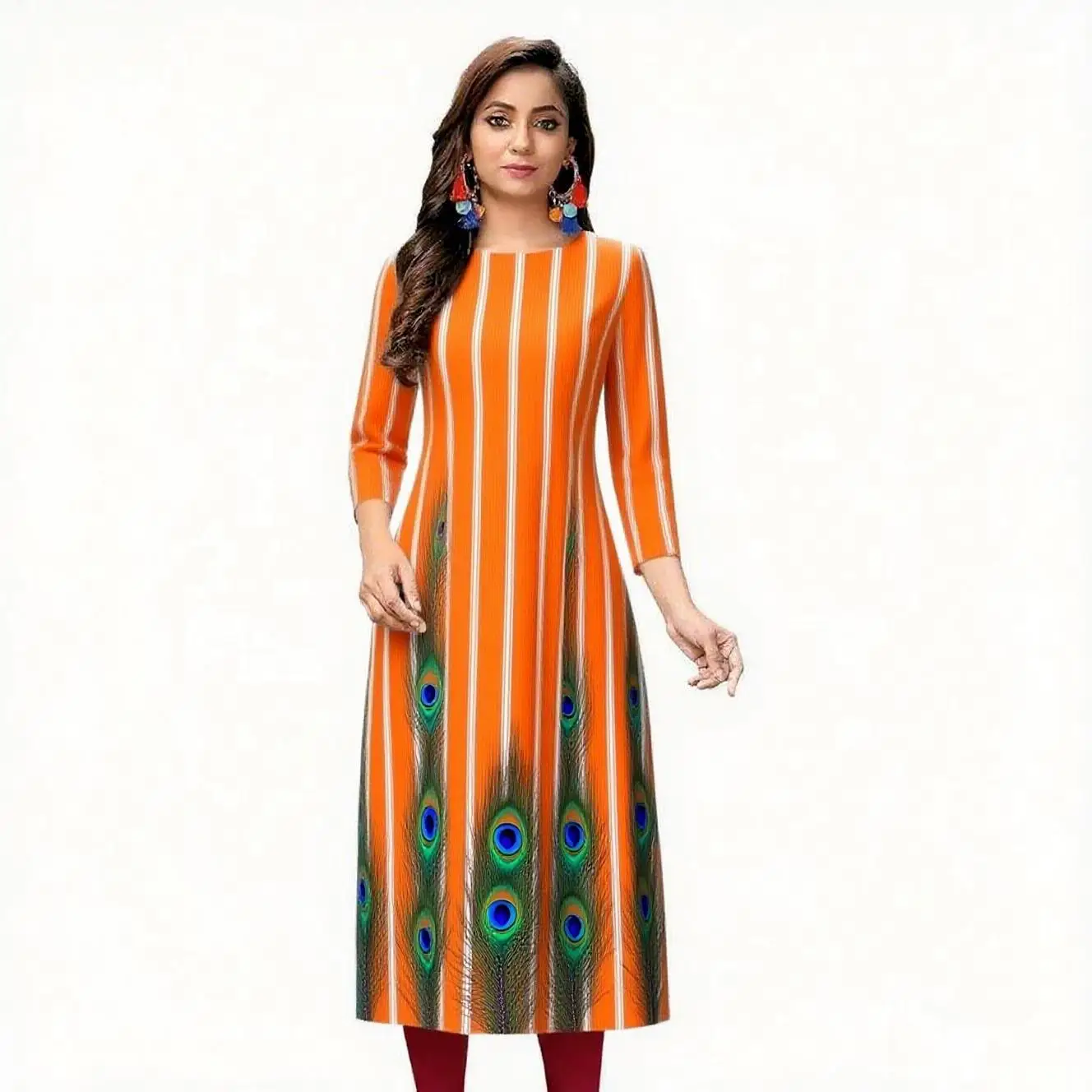 Vestido Kurt informal, moderno y cómodo para mujer, manga larga, tubo recto, informal, étnico, cuello redondo, diseño de tamaño regular.