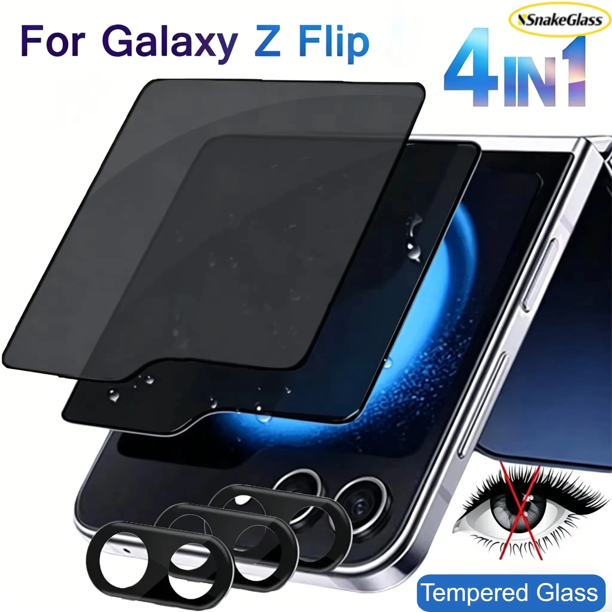 3D Camera Lens Film + Privacy External Tempered Glass For Samsung Galaxy Z Flip 7 FE 7 6 5 Anti-Spy Screen Protector Film
