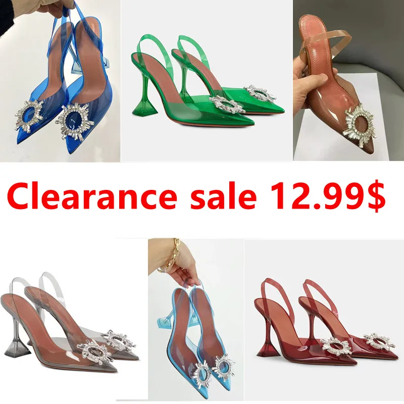 Fashion Women Pumps Sandals Summer Sexy Slingback High Heels Rhinestones Elegant Pointed Toe Transparent PVC Party Wedding Shoes