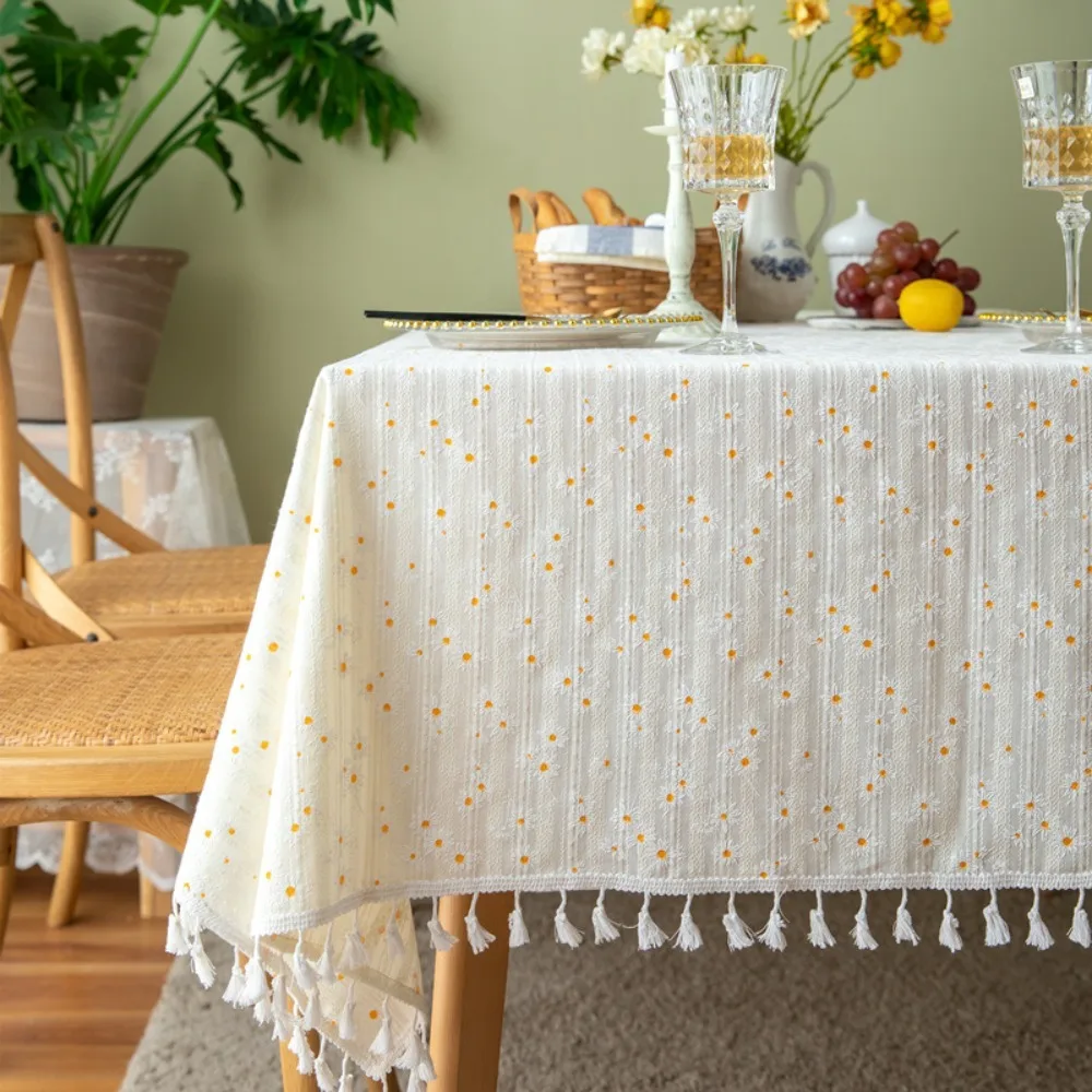 

Ins Daisy Garden Cotton Linen Floral Table Rectangular Round Tablecloth Desk Coffee Table Picnic Ma Desk Table Cover Tischdecke
