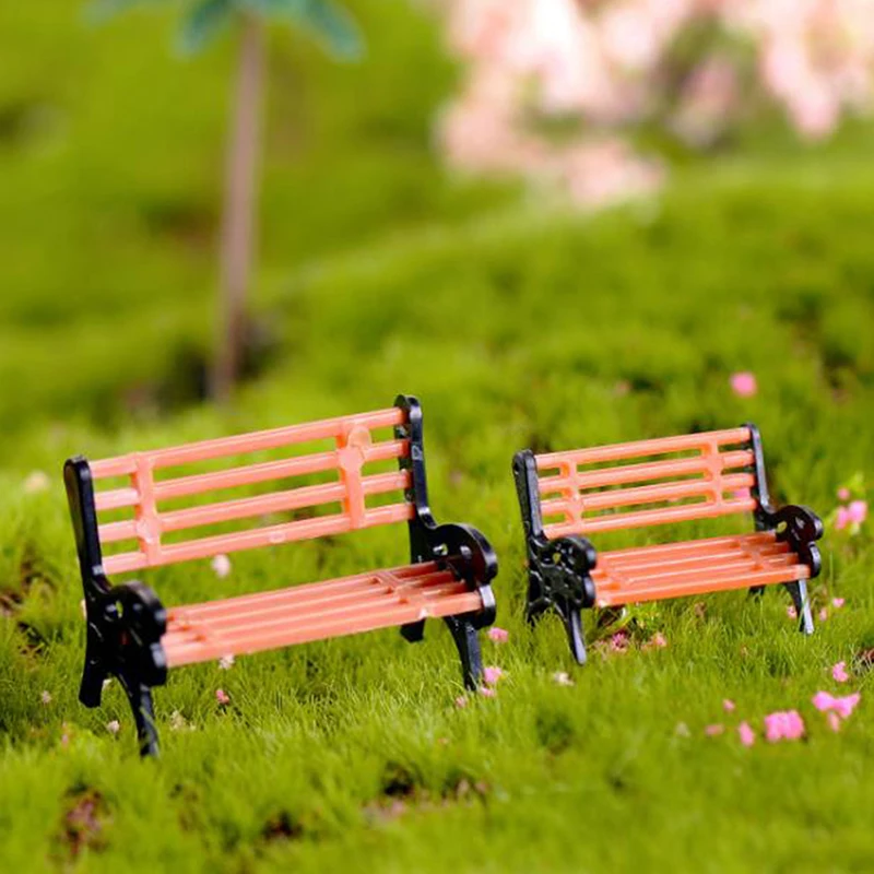 NEW 2Pcs Mini Garden Ornament Miniature Park Seat Bench Micro Landscape Home Decoration