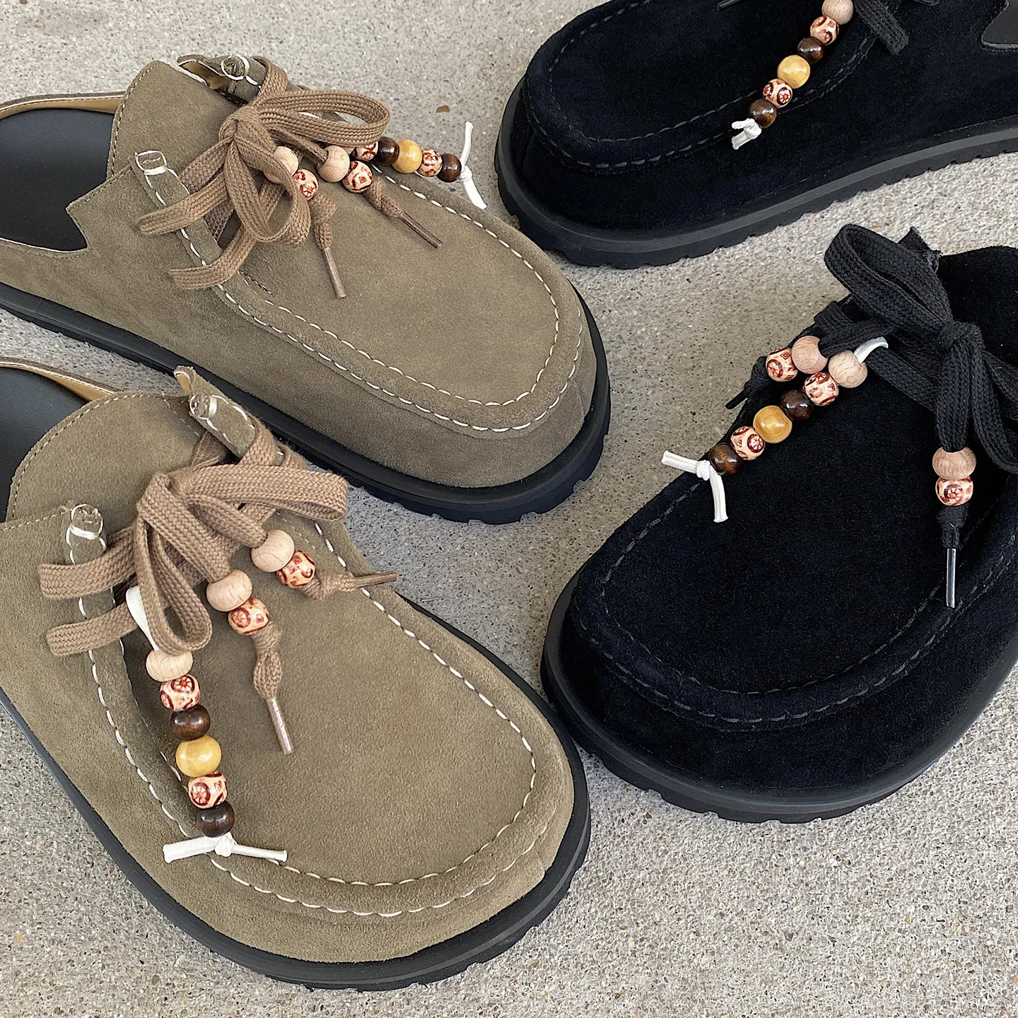 2026 Niche Leather Retro Cow Velvet Half-pack Thick Sole Heightening Men's Bag Head Half-pack Slippers