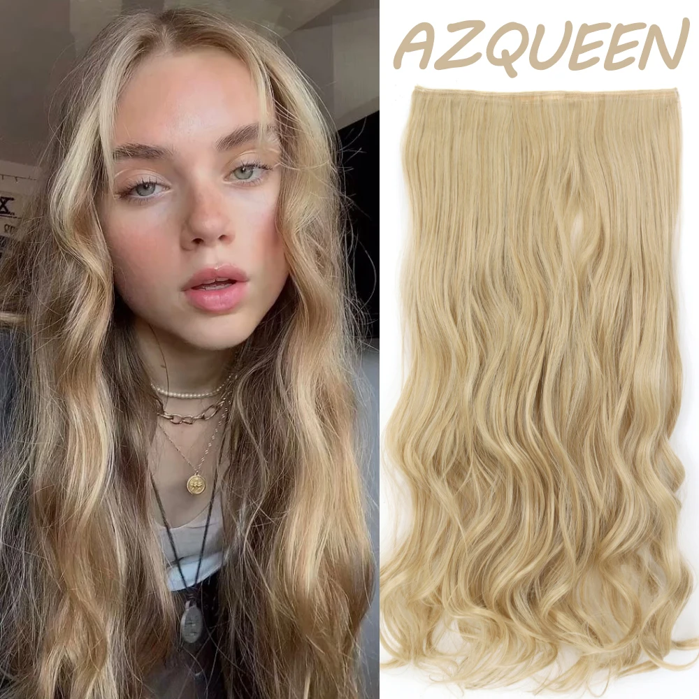 AZQUEEN 22Inch Long Synthetic Wavy 5 Clip In Hair Extensions Black Brown Holiday Party Vibe Hairpieces For Women