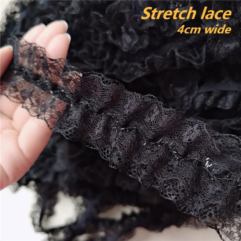 

Lace Double Layer Black White Center Pleated Stretch Lace Bra Ribbon Underwear Wedding Doll Skirt Belt Trim Sewing Accessories