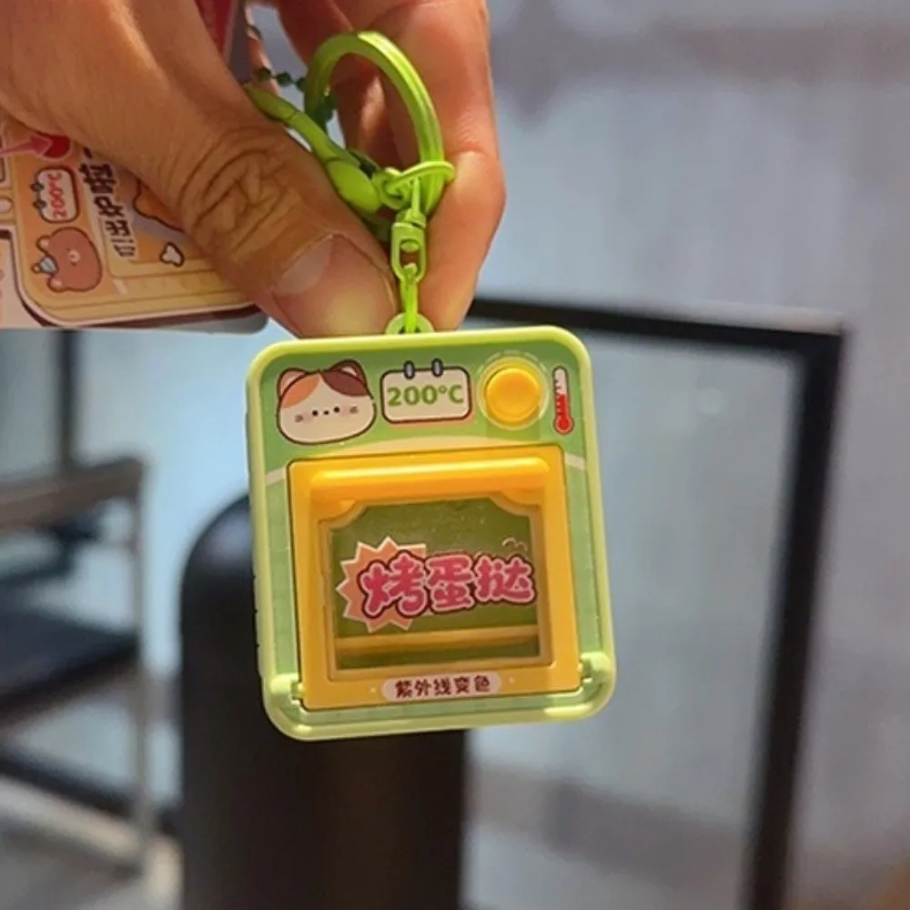 Car Hanging Ornament Cute Mini Oven Keychain Interactive Lightweight UV Color Changing Keychain Portable Mini Kitchen Car Key