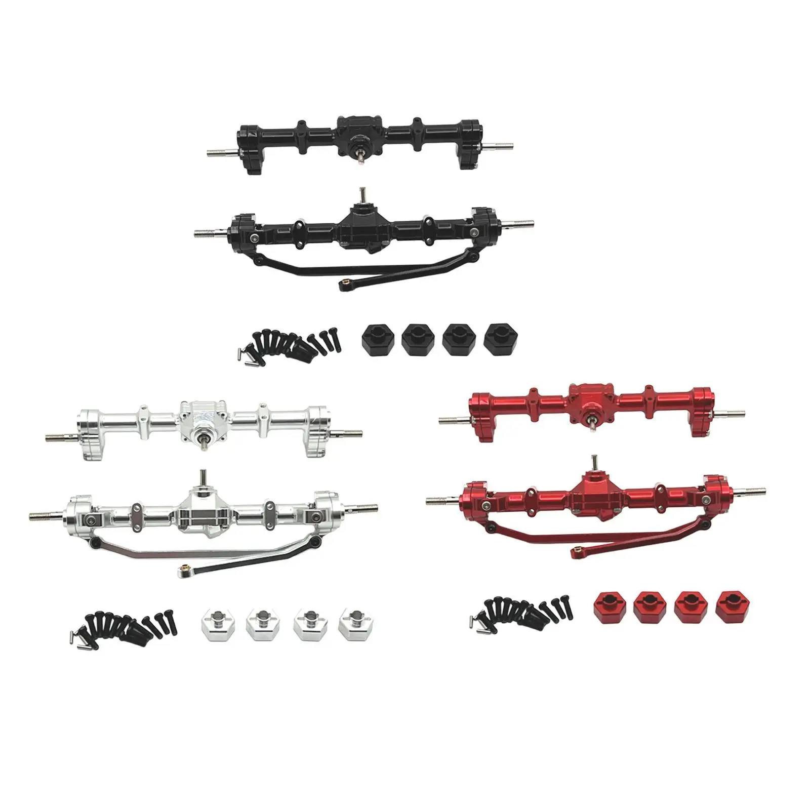 

1:12 Scale Front and Rear Axle Set Front Rear Bridge Spare Part Metal Hobby Axles Housing Bridge Shaft Complete Set for MN168