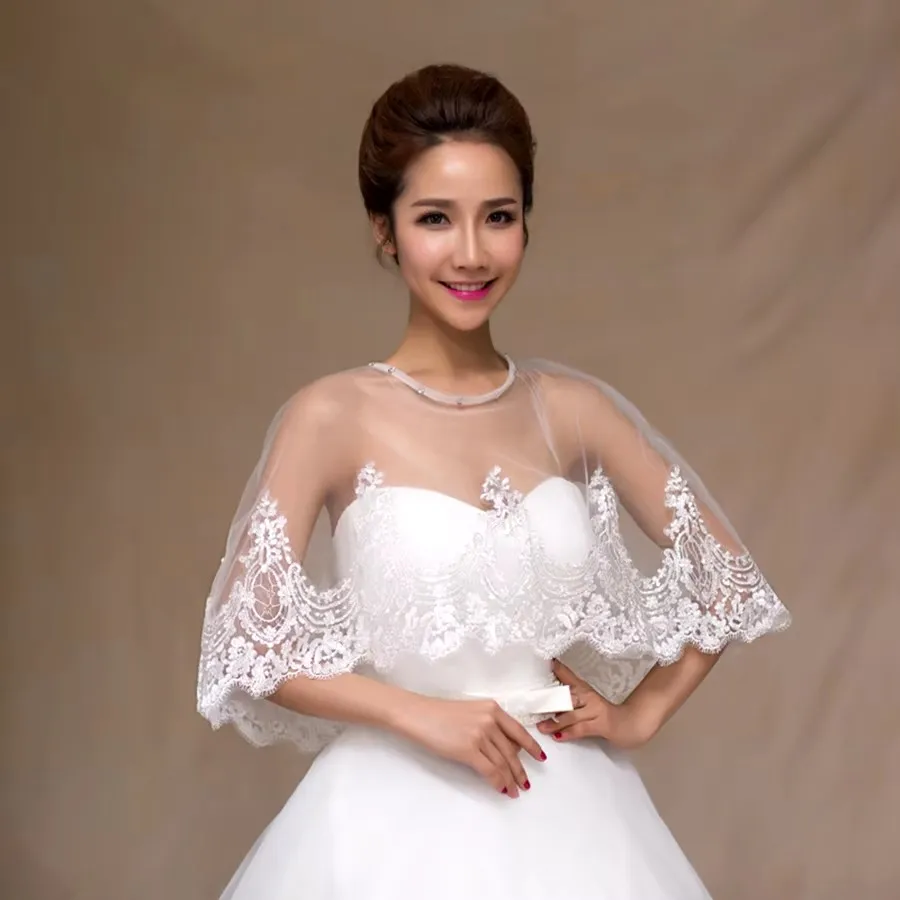 

Hot Sale Bridal Wraps Lace Coat Bride bolero Estolas fiesta mujer Cape Lace shawl Bridal Cape Chal Ceketler Vestidos De Novia