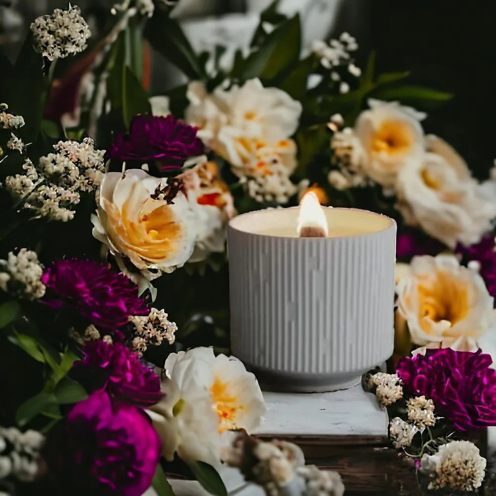 Household ceramic striped bedroom room Christmas smokeless aromatherapy essential oil wood core candle candle candle wholesale