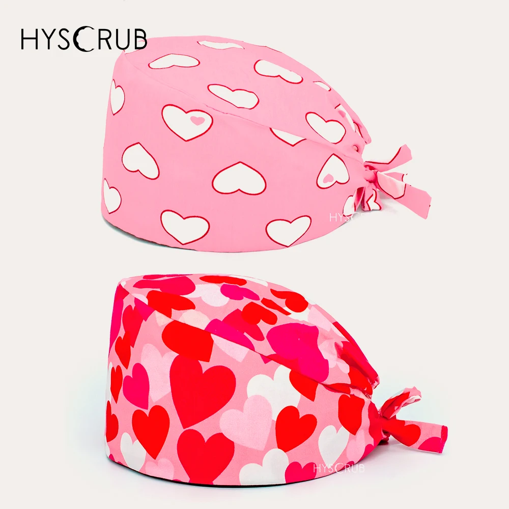 Pink heart-shaped print scrubs cap maternity and child hospital head cap surgical cap Professional work cap