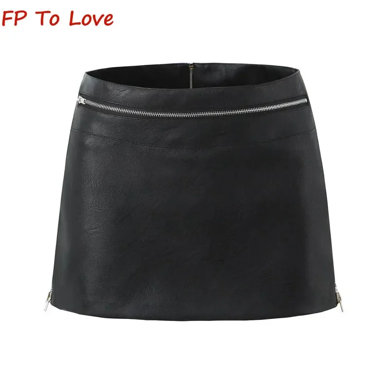 

Y2K Spice Girls Street Style Low Waist PU Skirt Personalised Zipper Tight Sexy Package Hip Black Mini Leather Skirt Female